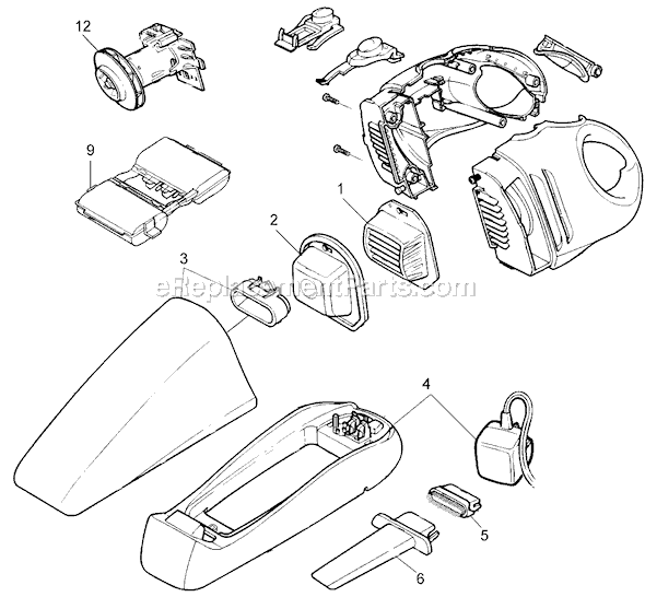 Page A Diagram and Parts List for V9650  Black and Decker Hand Vacuum
